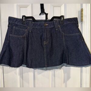wild fable Game Day Dark Blue Denim Flare Mini Skirt w/ Fringe Bottom Sz 14 NWOT